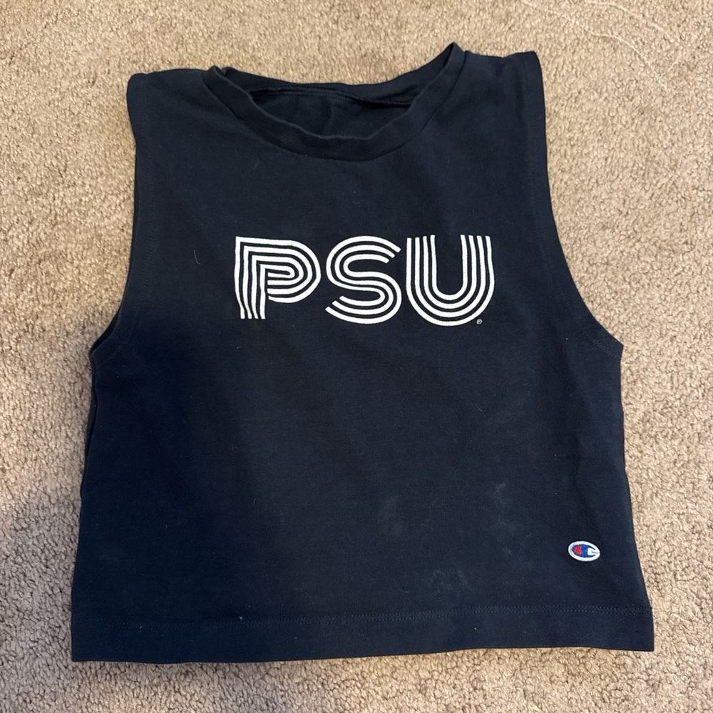 Champion Black Crop Tank with White PSU Graphic